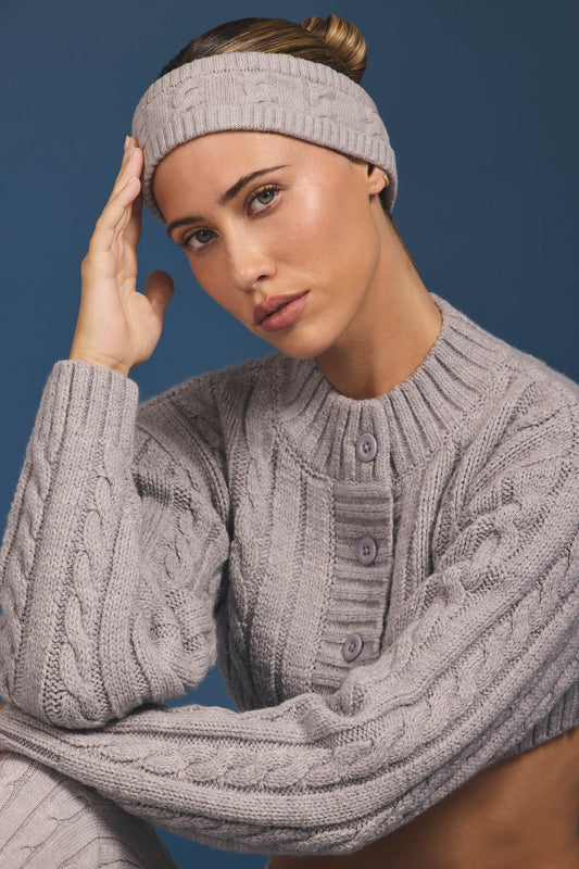 Cable-Knit Headband in Grey Marl