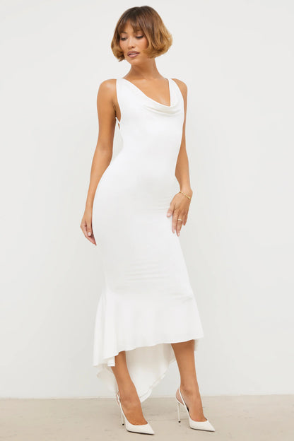 Slinky Jersey Rose Detail Midi Dress in White