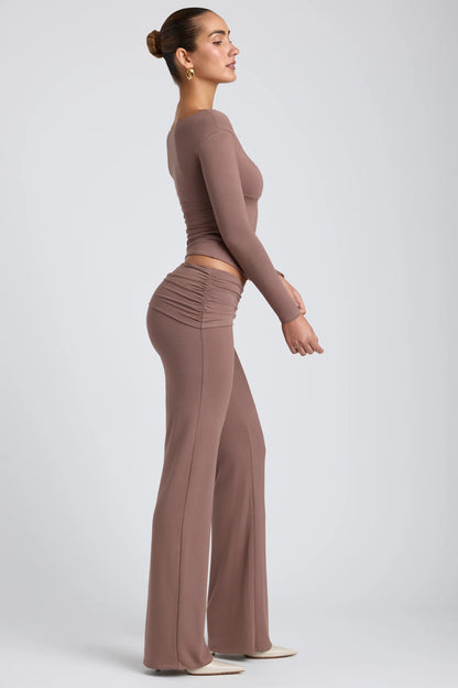 Modal Mid-Rise Straight-Leg Trousers in Taupe