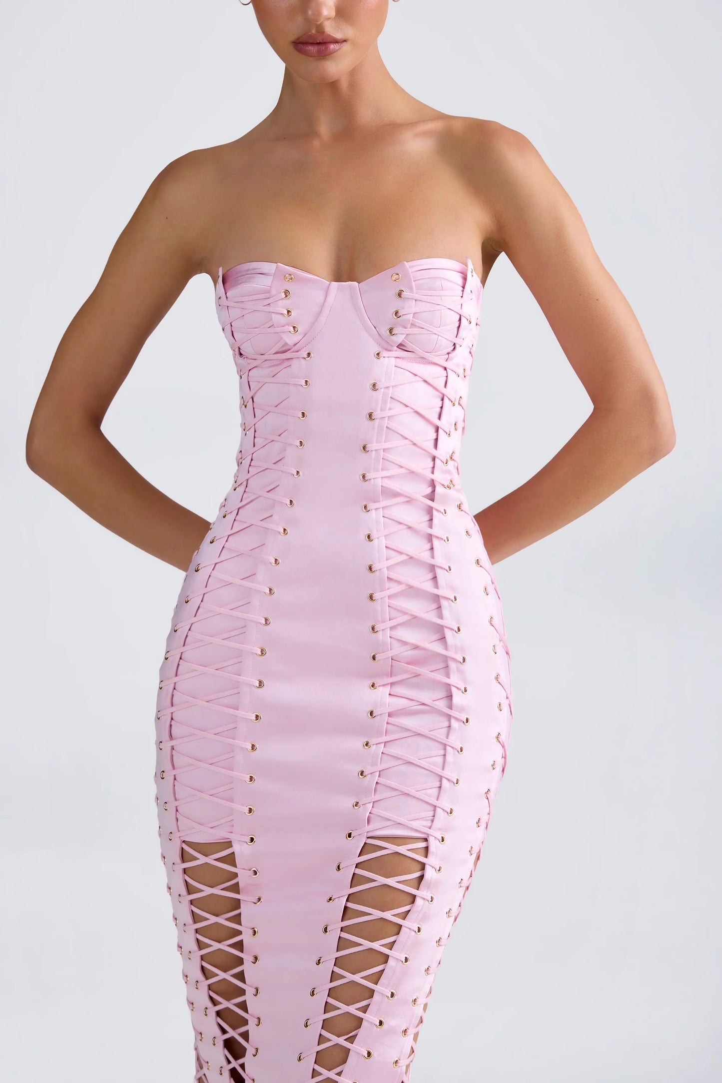 Lace-Up Corset Gown in Light Pink