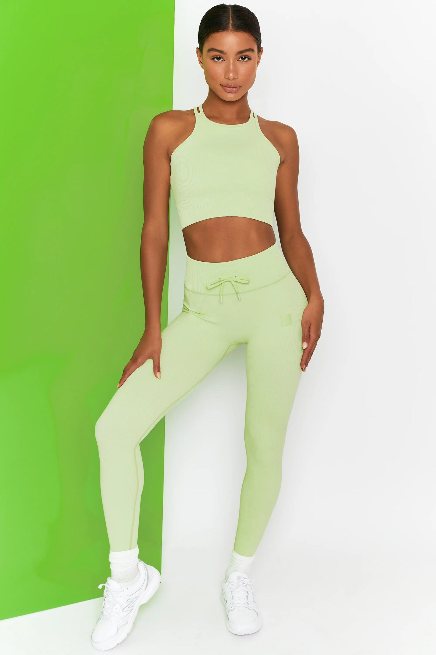 Feel Your Power Ribbed Racer Crop Top in Lime