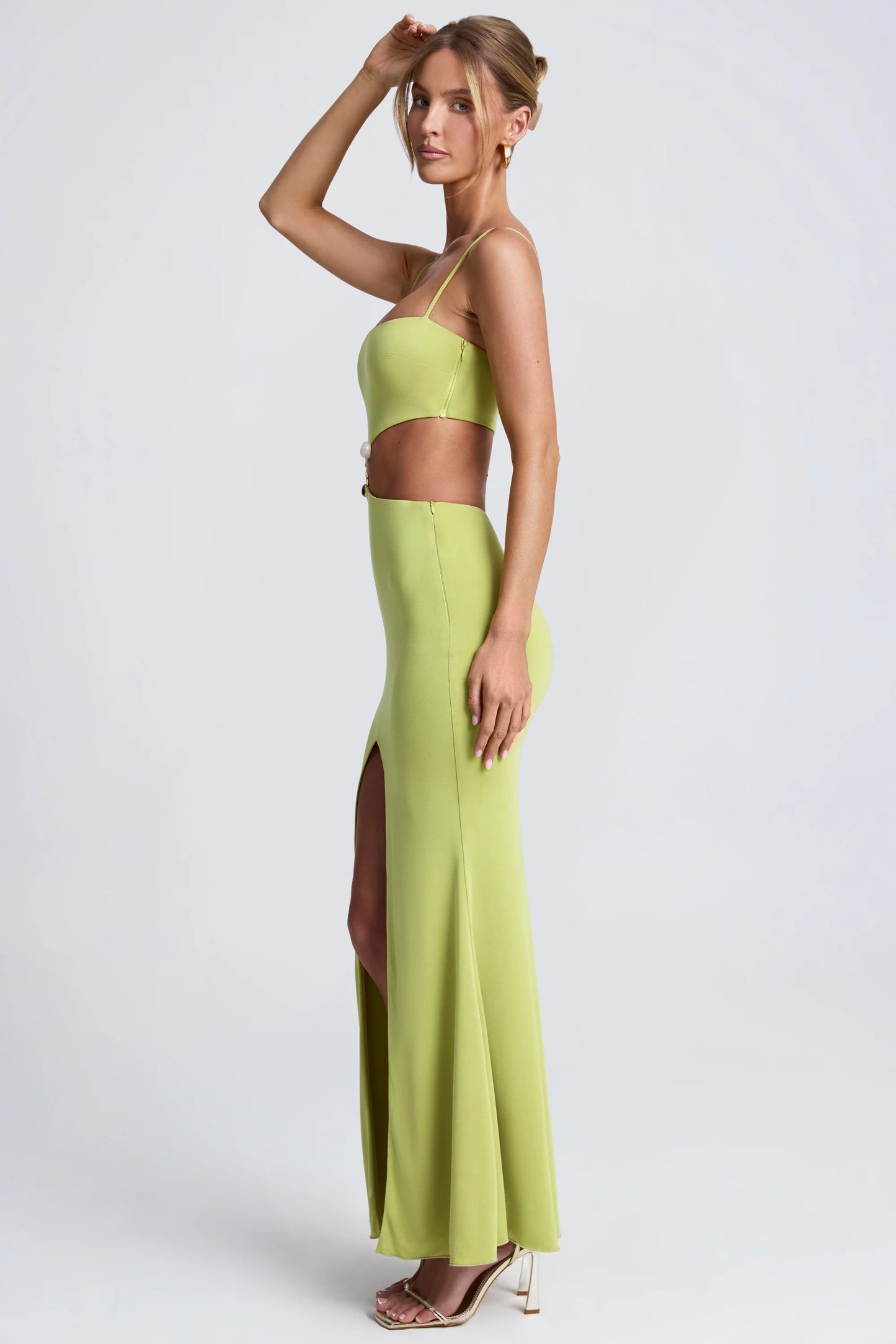 Hardware Detail Cut-Out Maxi Dress in Olive Green