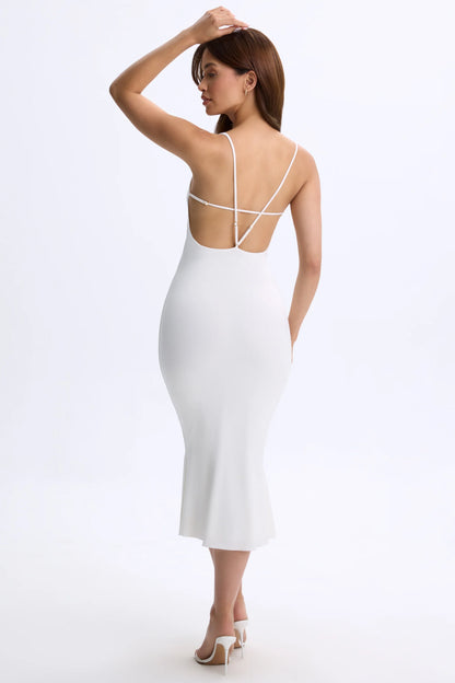 Plunge Open-Back Midaxi Dress in White