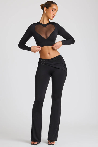 Draped Detail Straight Leg Trousers in Black