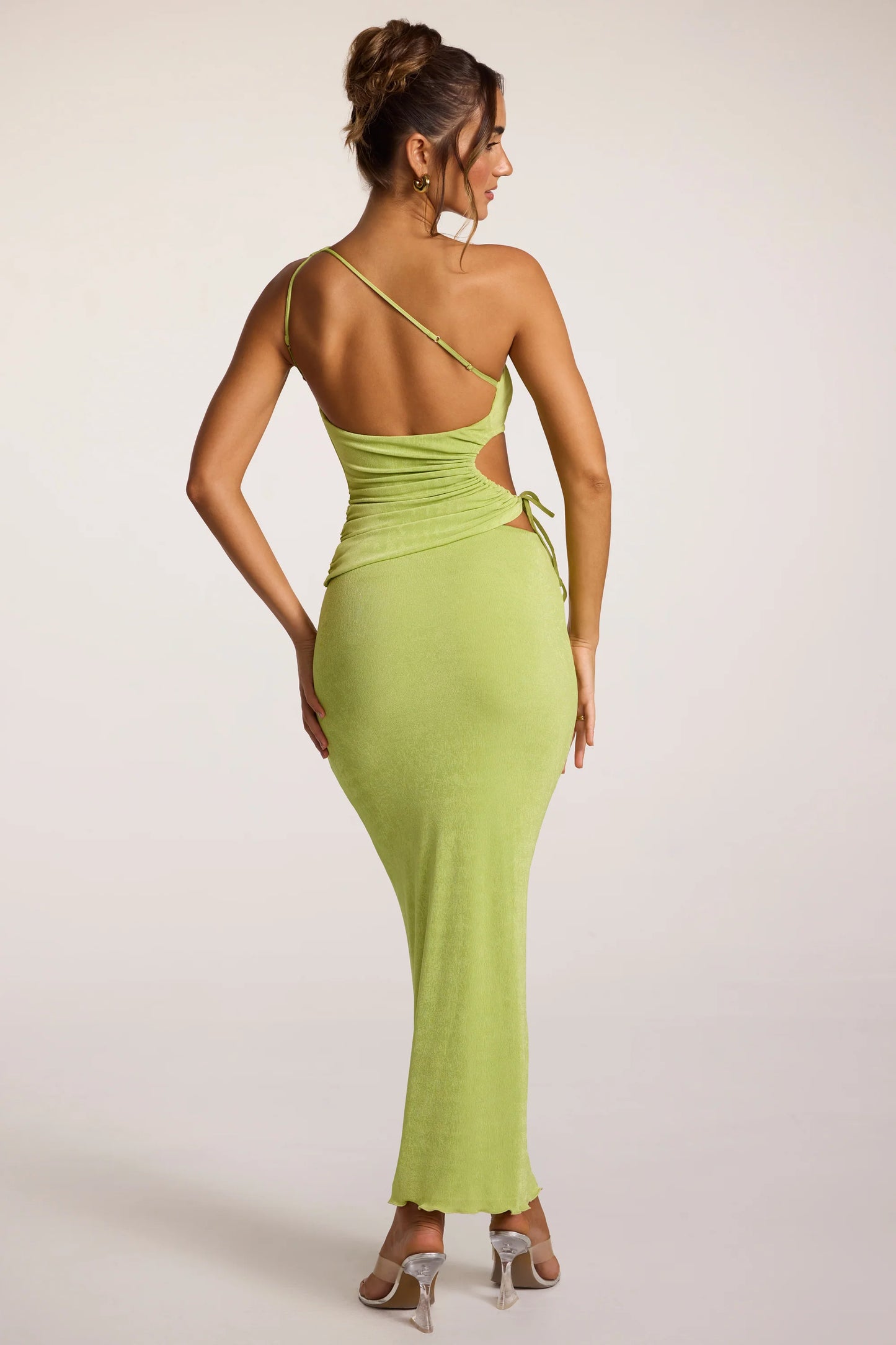 Textured Jersey Low-Rise Maxi Skirt in Lime