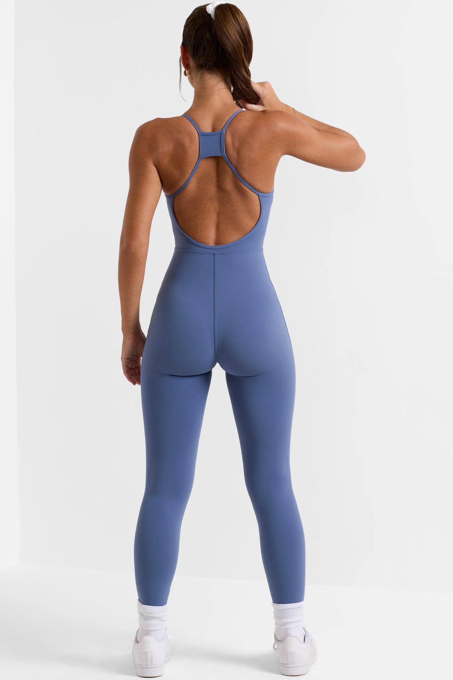 Open Back Full Length Unitard in Slate Blue