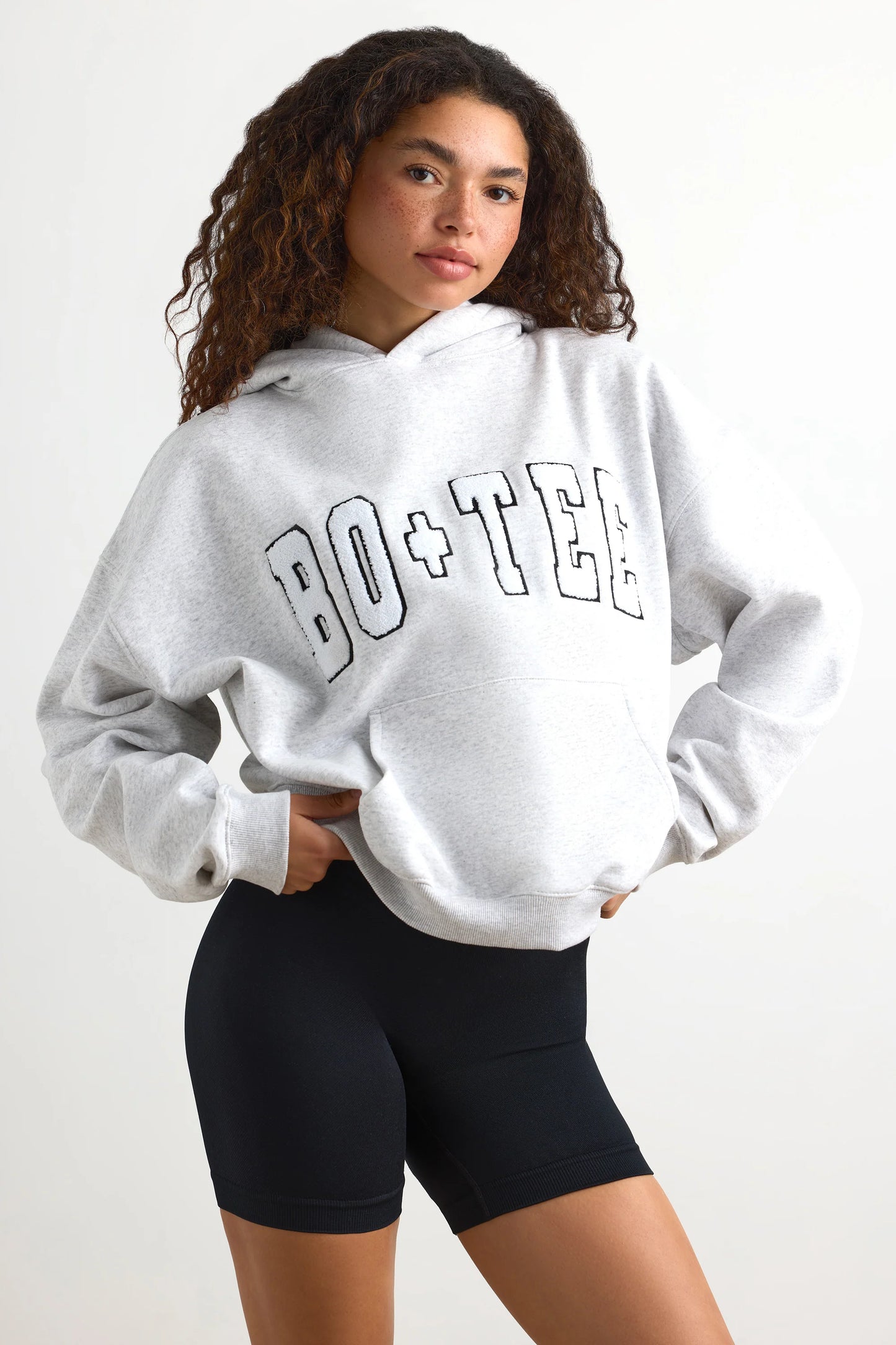 Appliqué Oversized Hoodie in Heather Grey