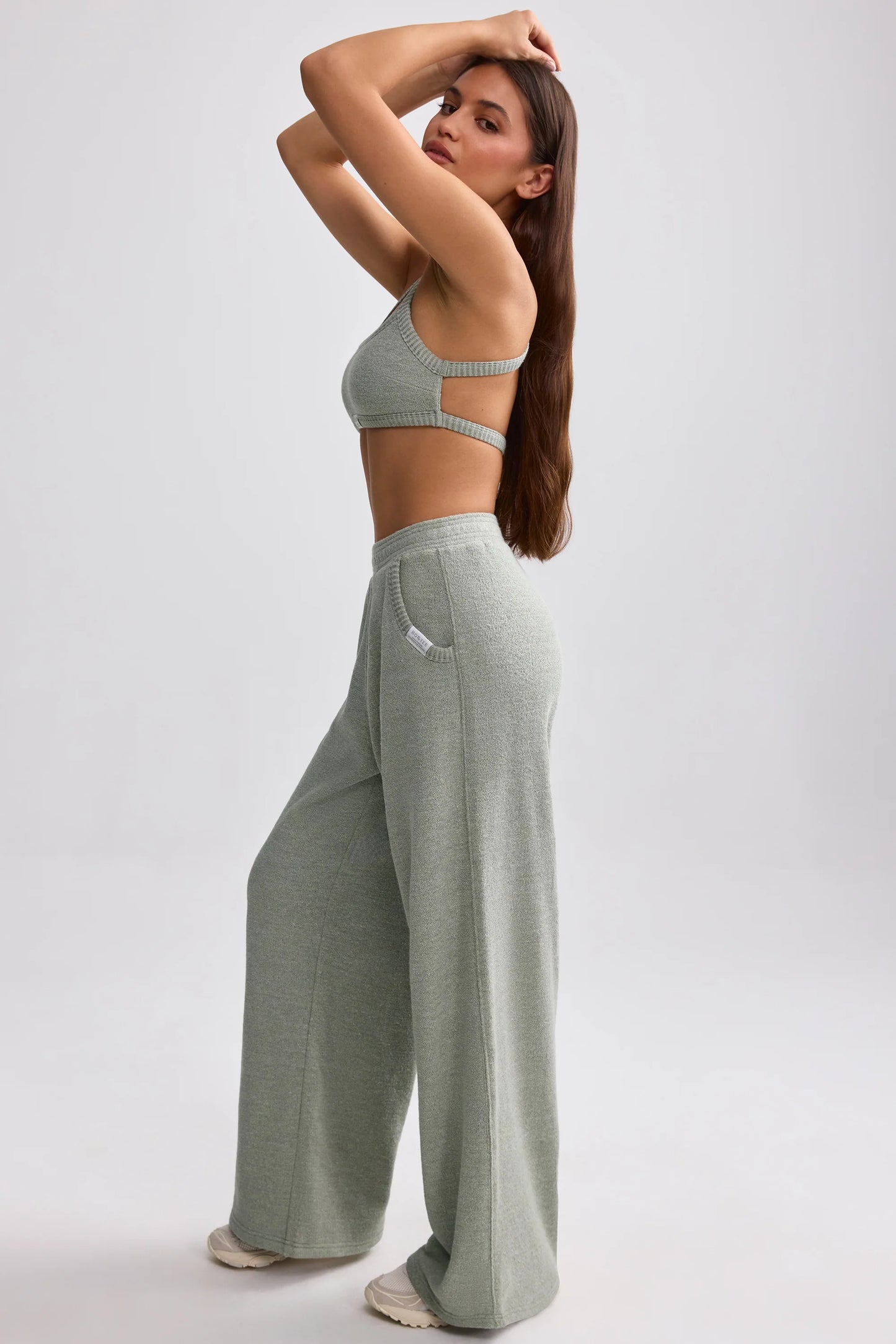 Terry Towelling Wide-Leg Joggers in Sage Grey