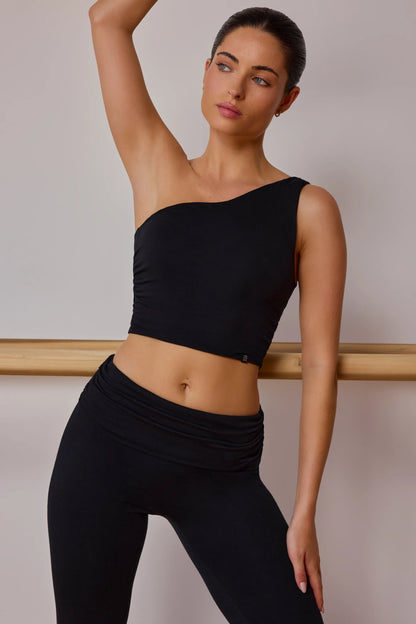 One-Shoulder Twisted Tank Top in Black