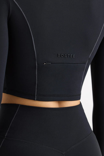 Soft Active Half Zip Crop Top in Black