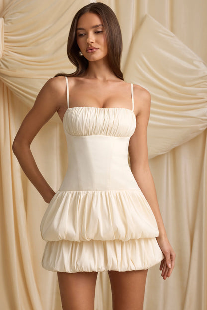 Layered Bubble Hem Corset Mini Dress in Ivory