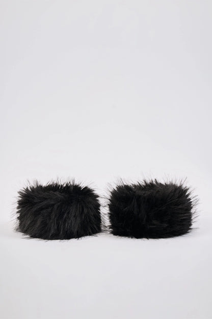 Faux-Fur Wrist Warmers in Black