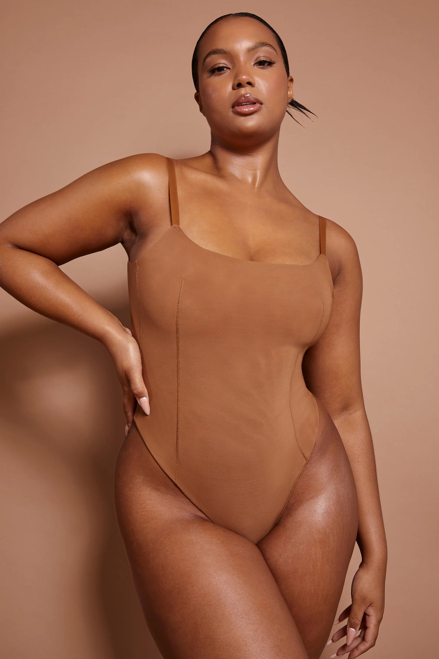 Soft Mesh Bodysuit in Almond