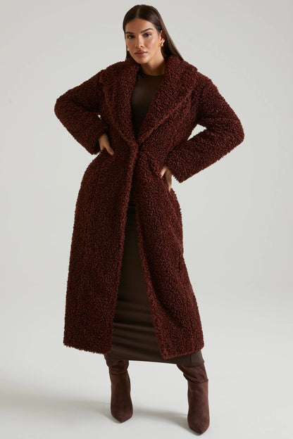 Long Shearling Coat in Brown