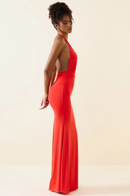 Halterneck Cut-Out Maxi Dress in Scarlet