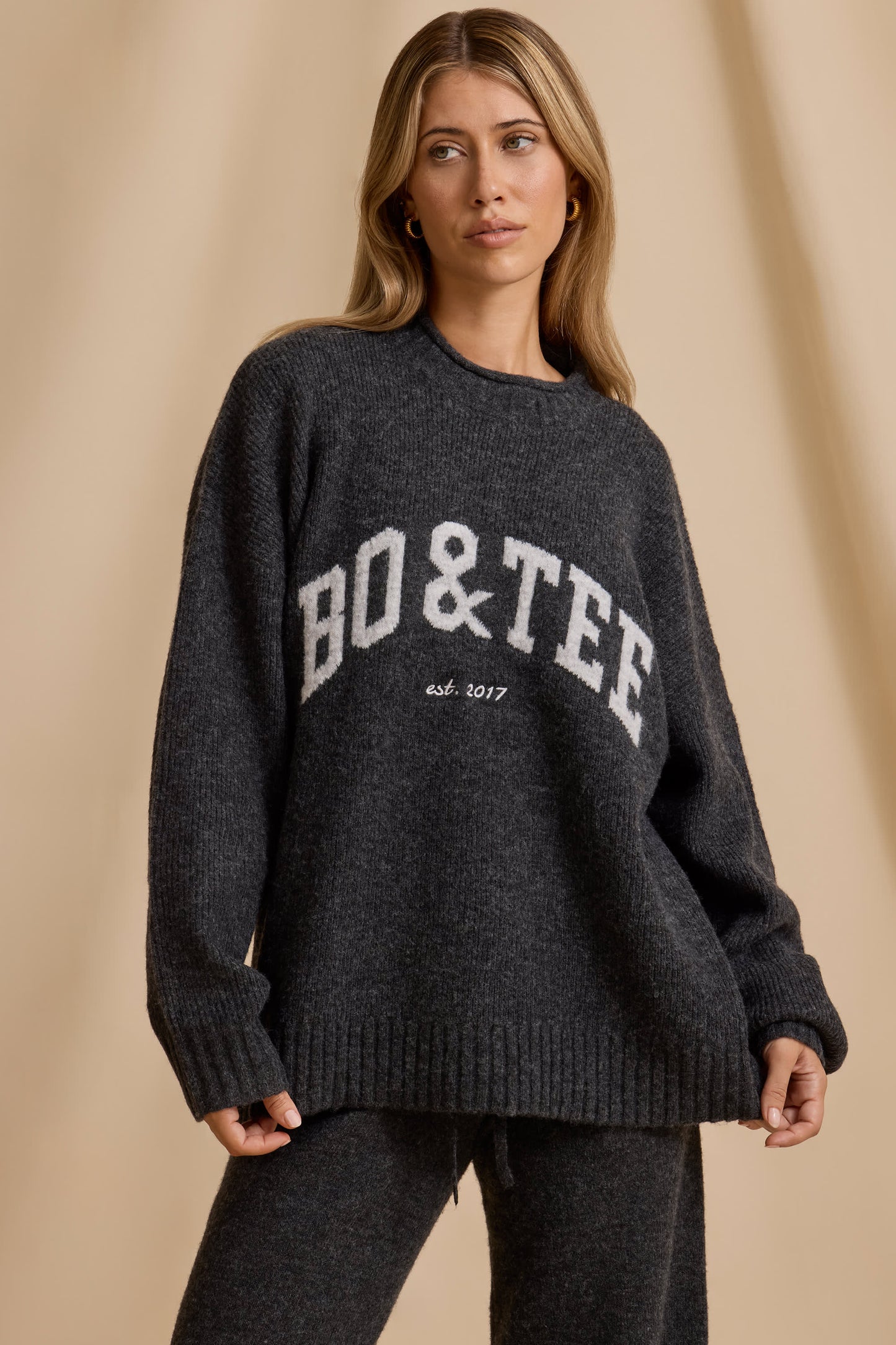 Oversized Knit Jumper in Charcoal Marl