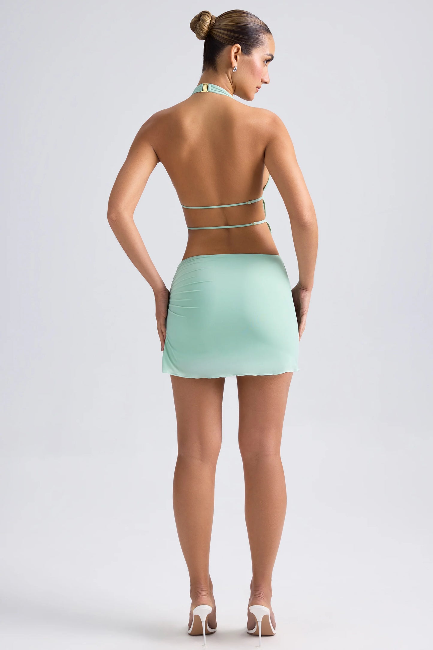 Draped A-Line Mini Skirt in Pastel Green