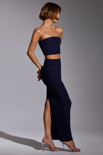 Embellished Mid Rise Gown Skirt in Royal Indigo