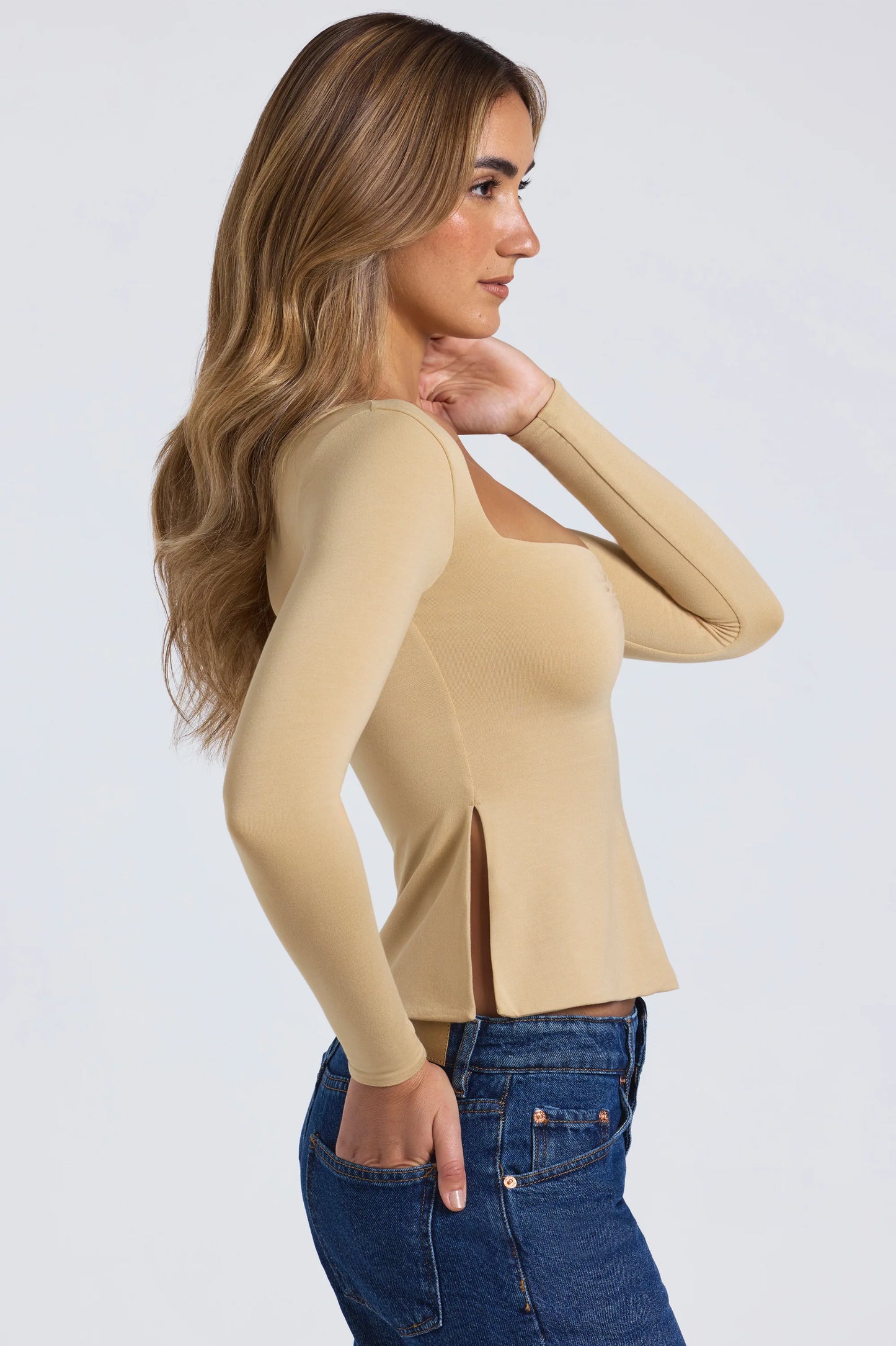 Modal Sweetheart-Neck Top in Sand