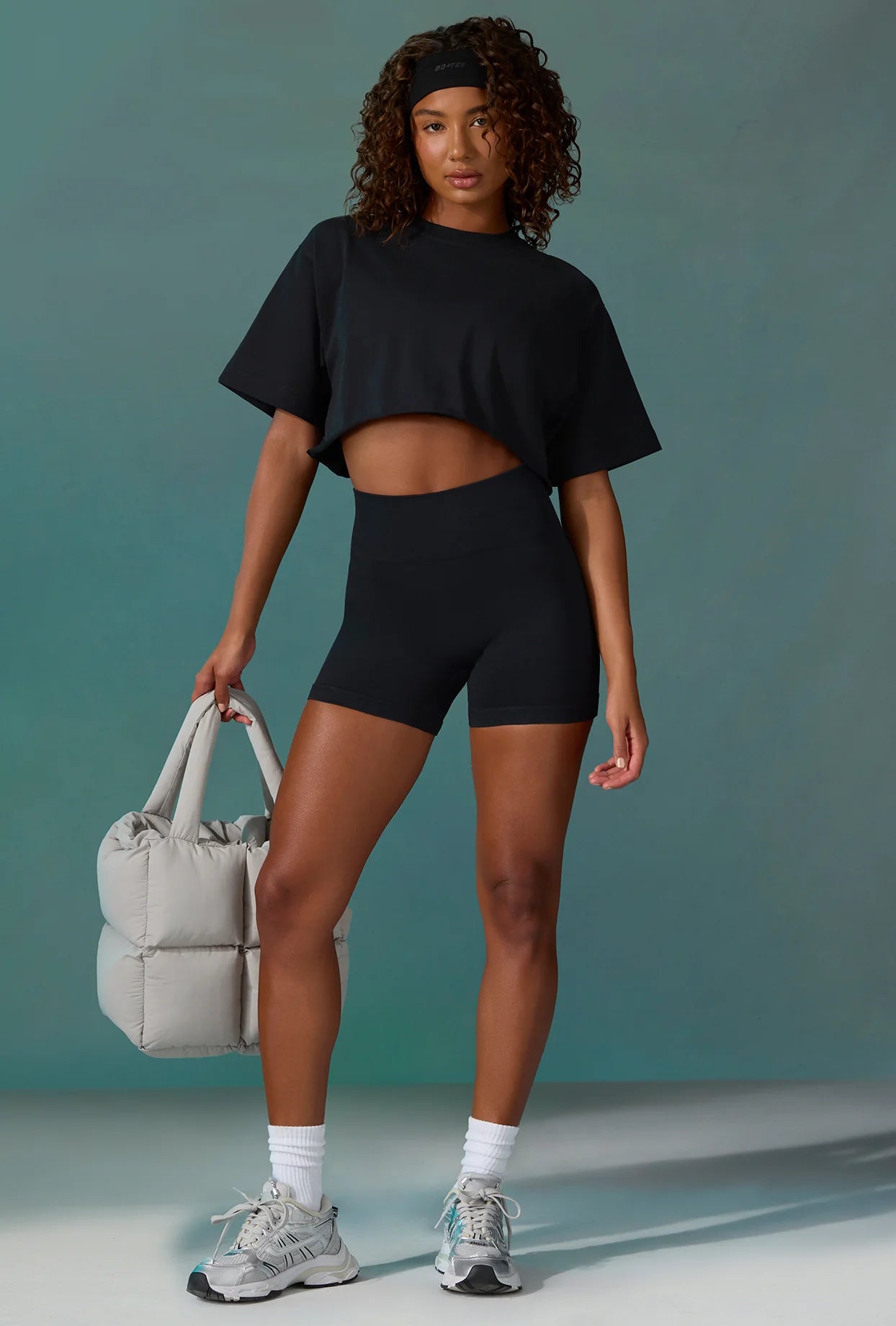 Cotton Cropped Oversized T-Shirt in Black