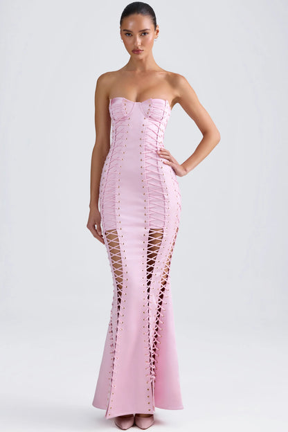 Lace-Up Corset Gown in Light Pink