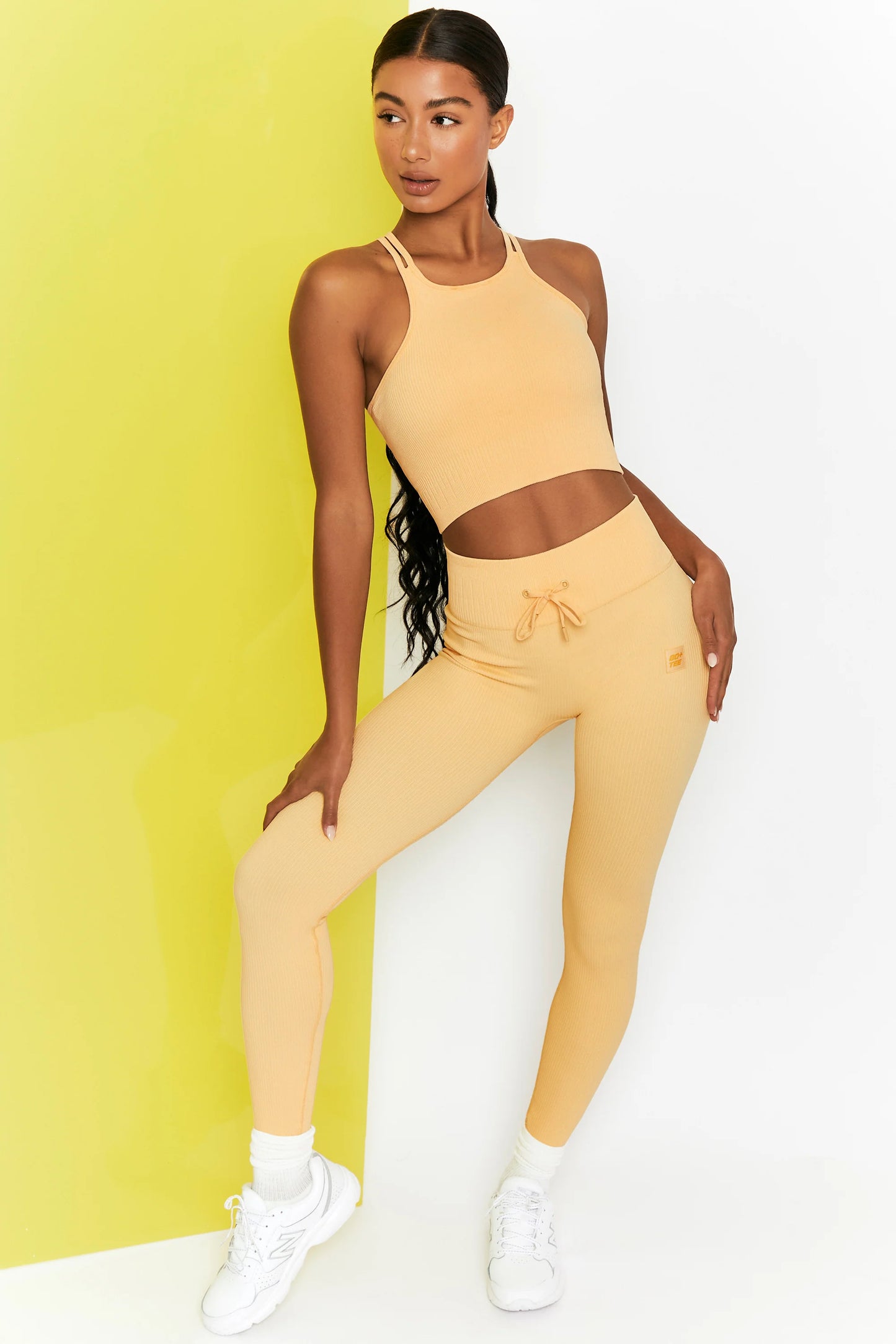 Feel Your Power Ribbed Racer Crop Top in Yellow