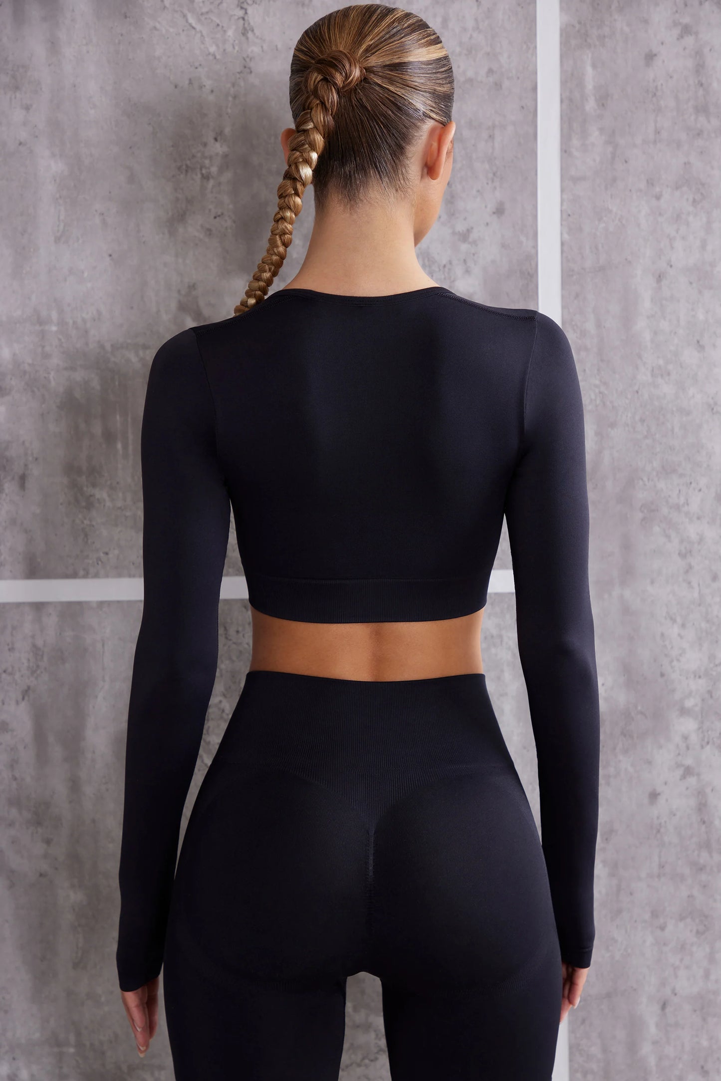 Long Sleeve Crop Top in Jet Black