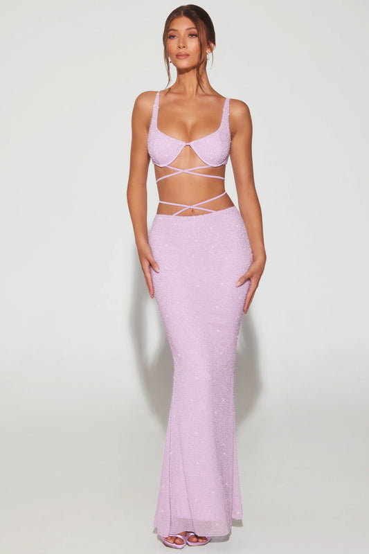 Embellished Strappy Maxi Skirt in Lilac