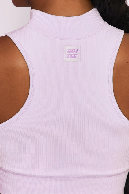 Miles Ahead Ribbed High Neck Crop Top in Lilac