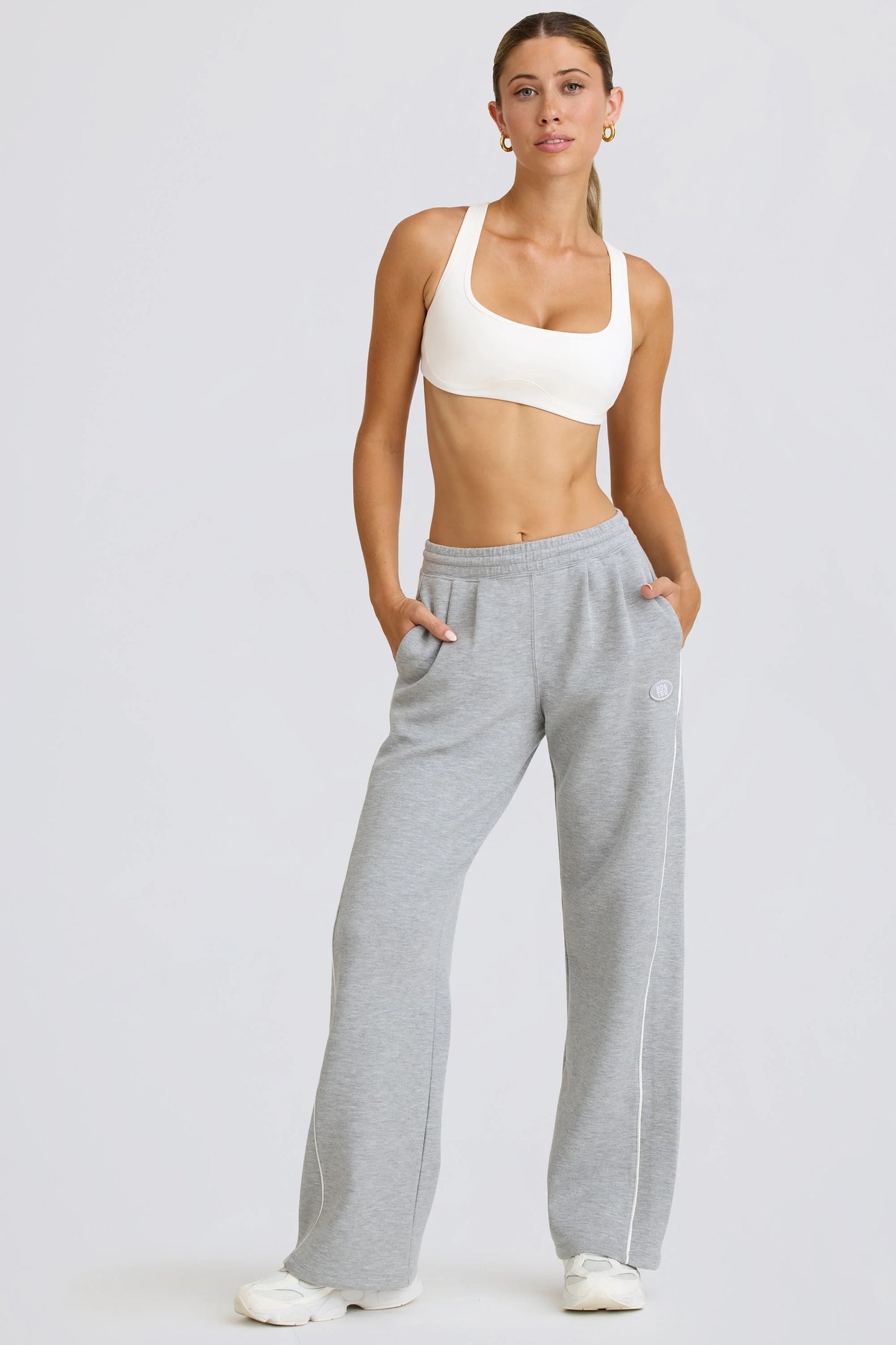 Mid-Rise Straight-Leg Joggers in Grey Marl