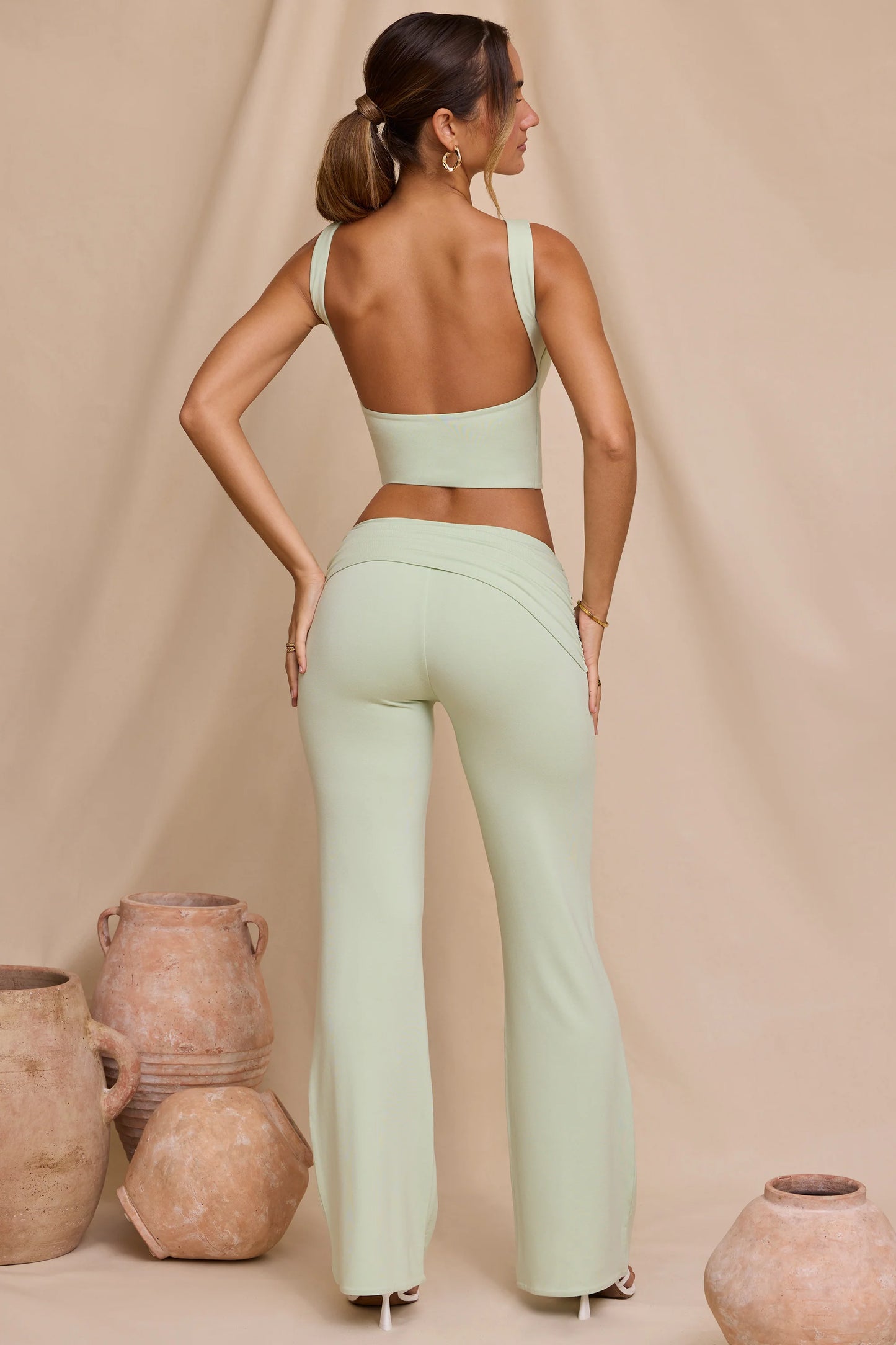 Tall Mid-Rise Straight Leg Trousers in Light Sage