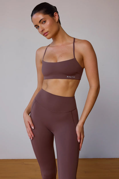 Cross-Back Sports Bra in Taupe Brown