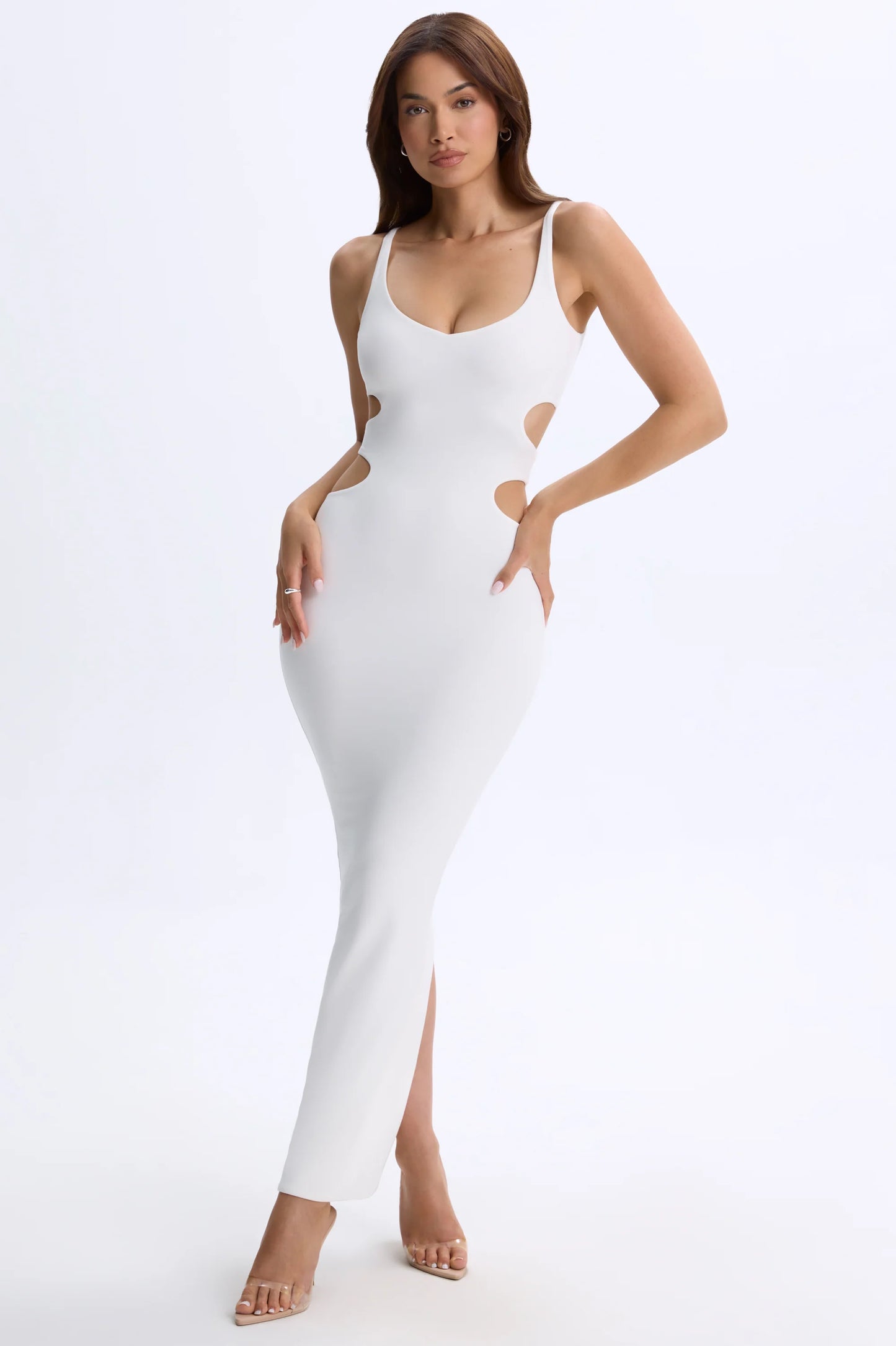 Plunge Cut-Out Maxi Dress in White