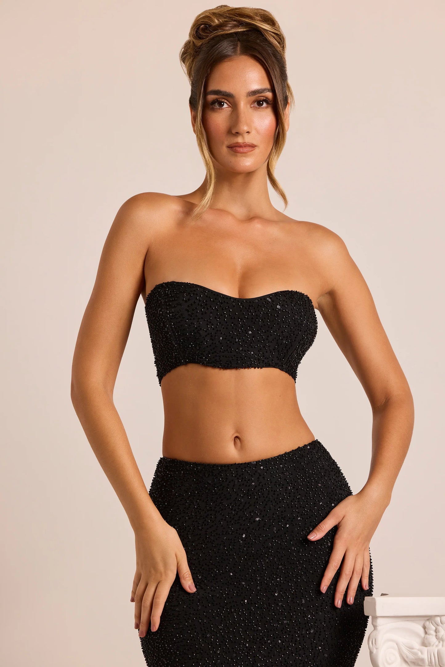 Embellished Strapless Corset Top in Black