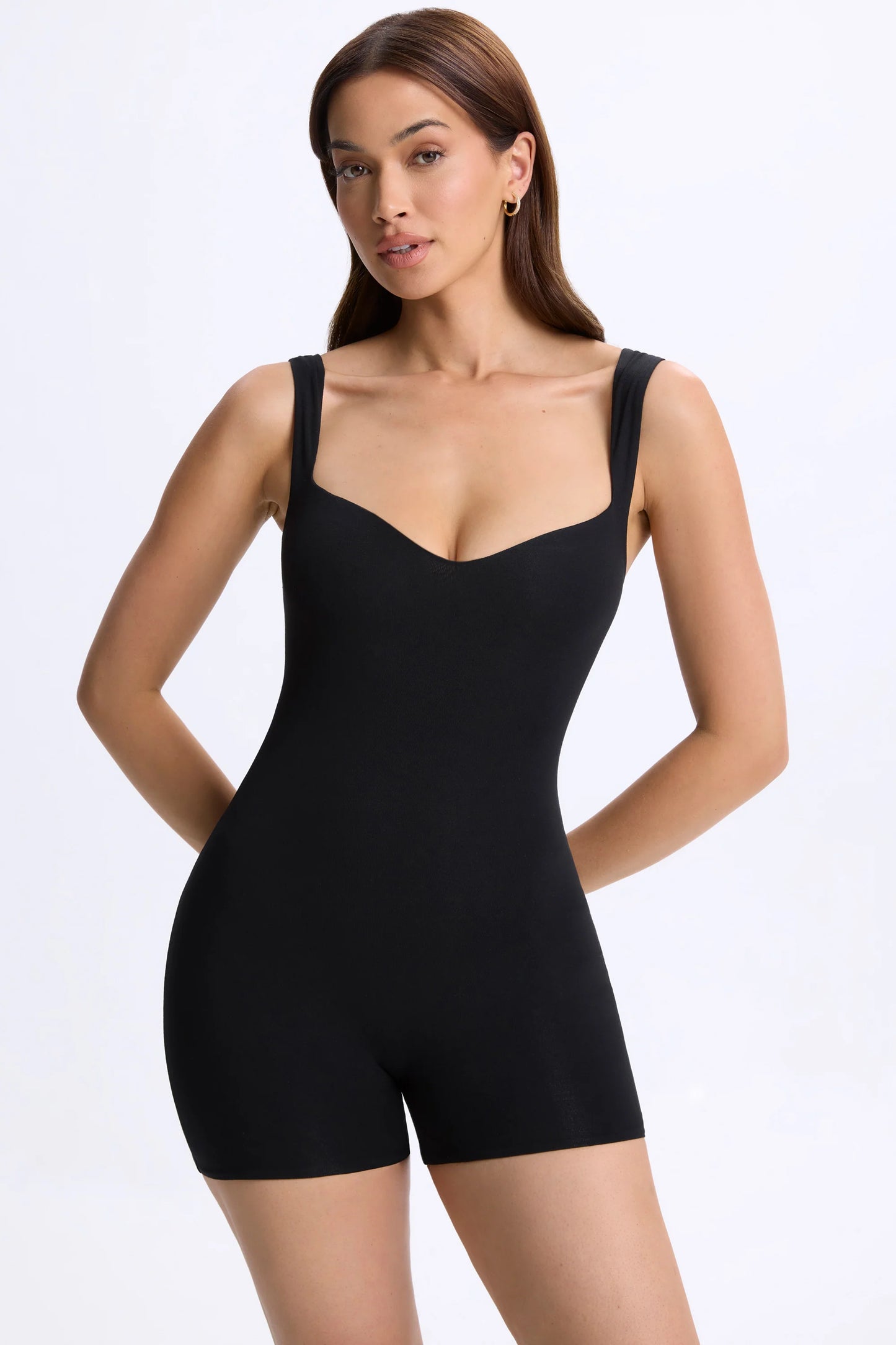 Sweetheart-Neck Unitard in Black