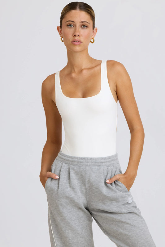 Soft Active Open-Back Bodysuit in White