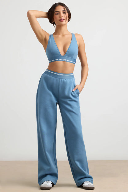 High-Waist Straight-Leg Joggers in Steel Blue