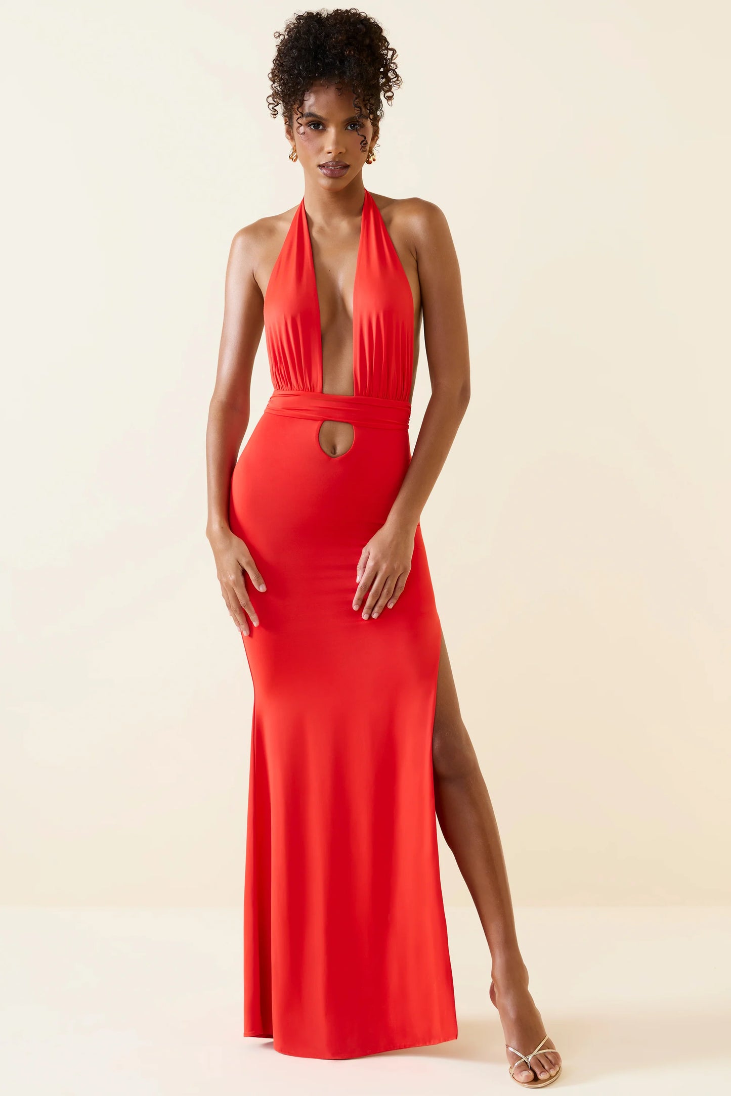 Halterneck Cut-Out Maxi Dress in Scarlet