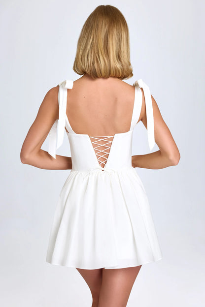 Ruched Corset Mini Dress in White