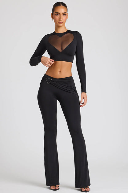 Tall Draped Detail Straight Leg Trousers in Black