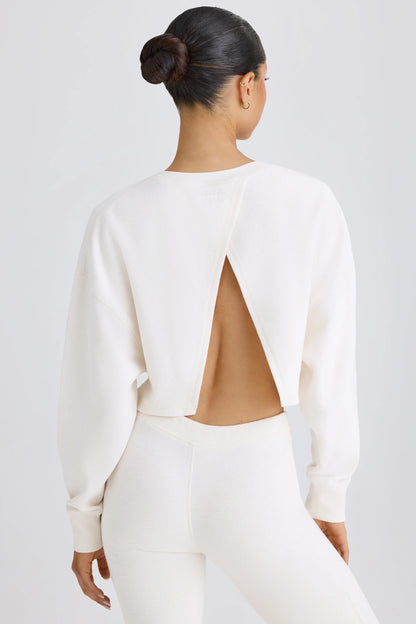 Crew-Neck Open-Back Cropped Sweatshirt in White