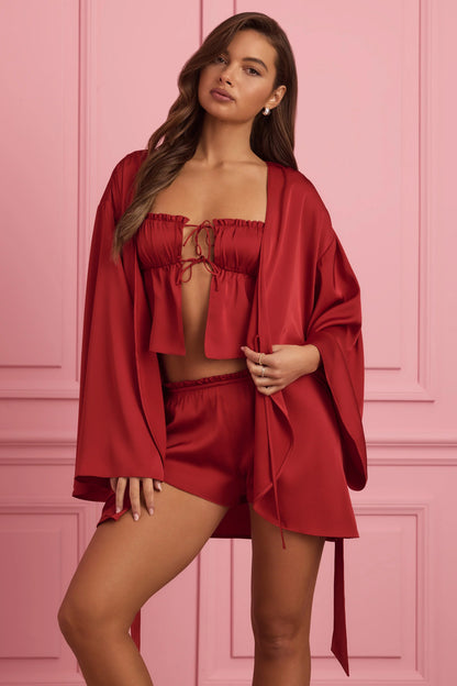 Embellished Wrap-Over Robe in Ruby Red