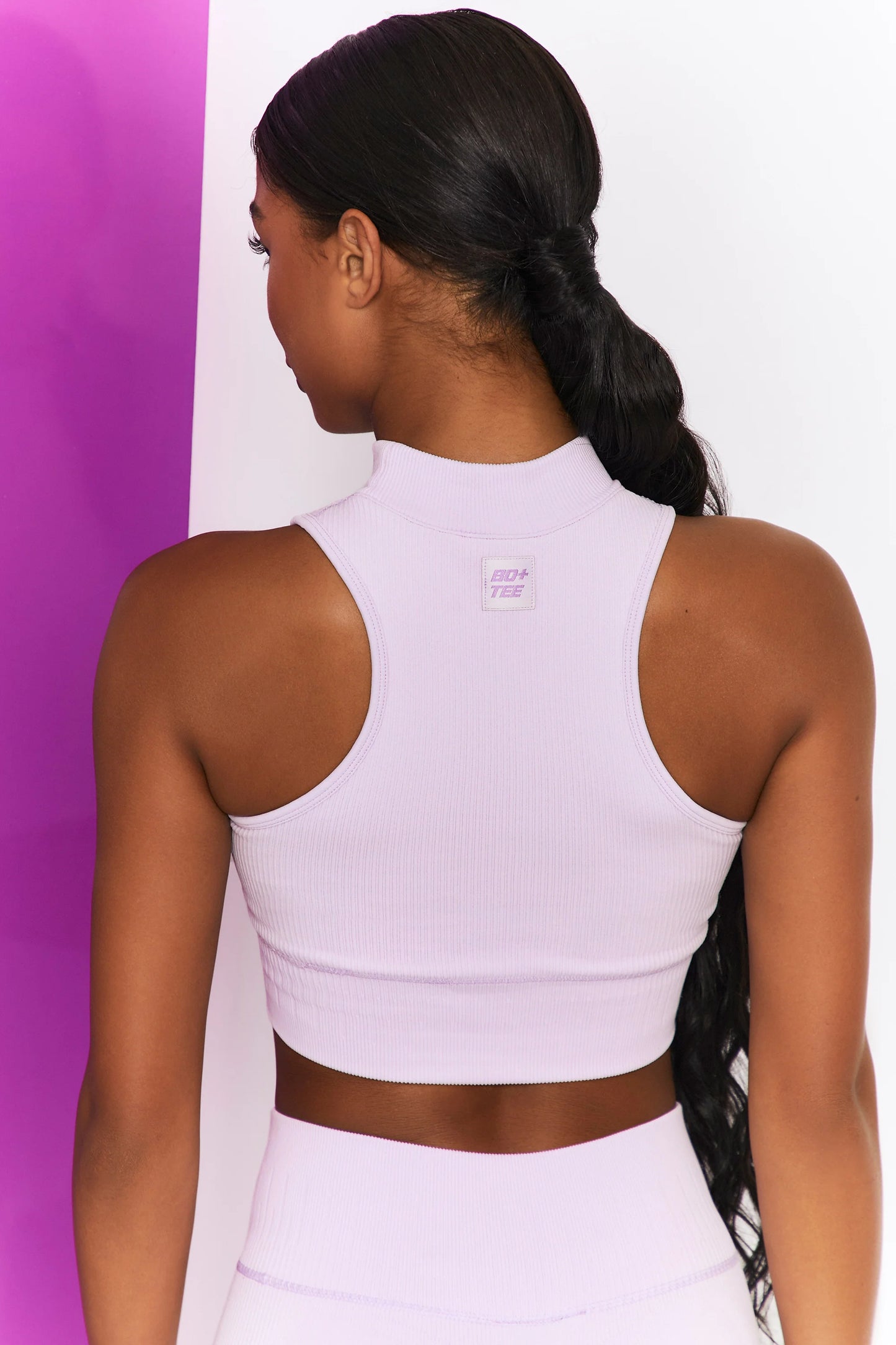 Miles Ahead Ribbed High Neck Crop Top in Lilac