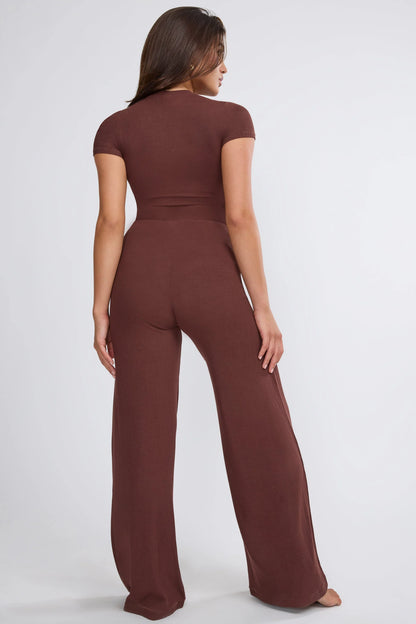 Mid Rise Wide Leg Trouser in Chocolate