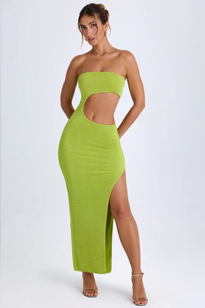 Cut-Out Bandeau Maxi Dress in Pear Green