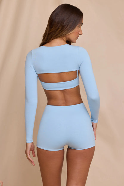 High Waist Hot Pant Shorts in Sky Blue