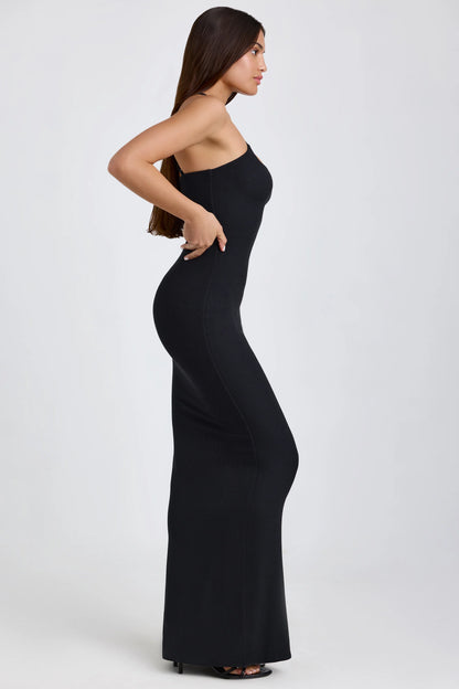 Ribbed Modal Halterneck Maxi Dress in Black