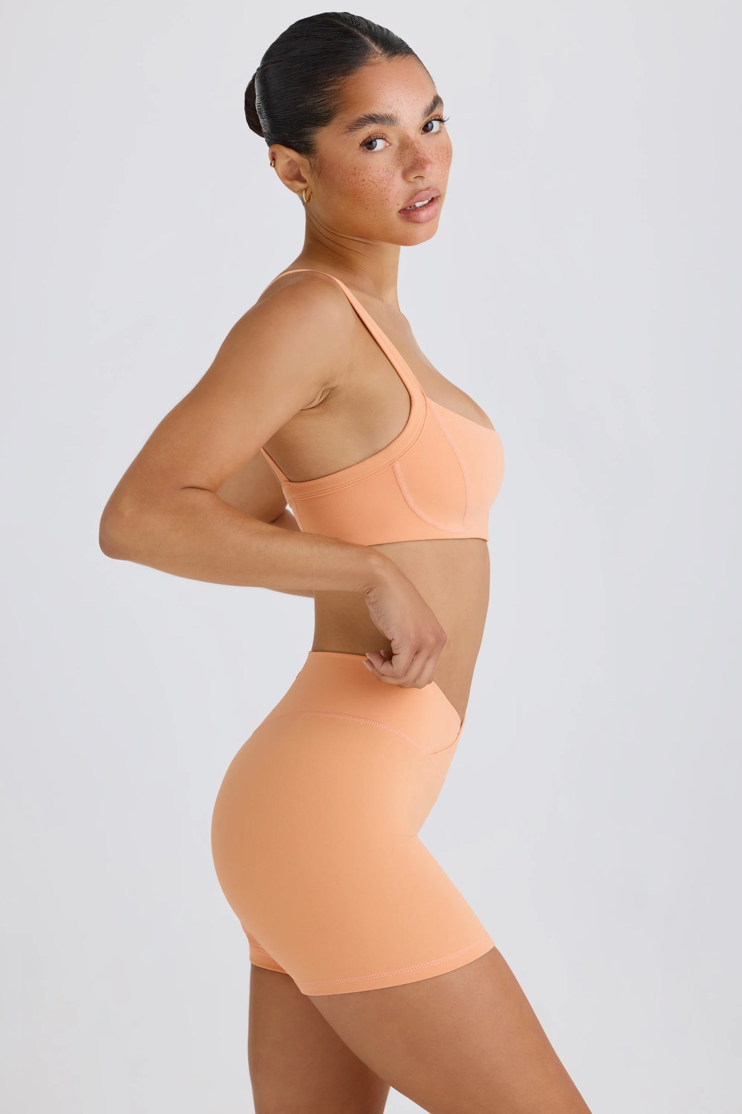 Soft Active Crossover Mini Shorts in Peach