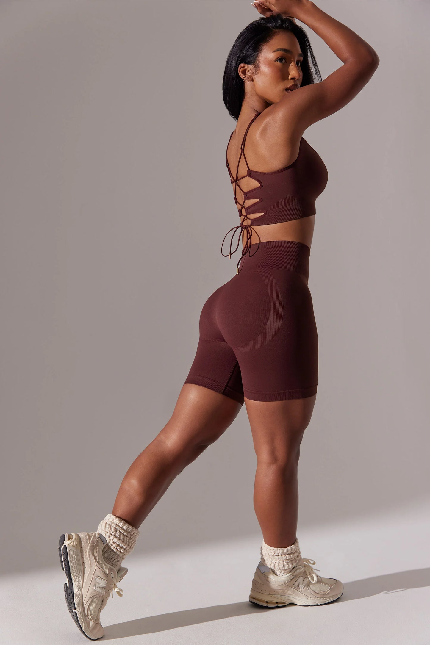 High Waist Super Sculpt Biker Shorts in Burgundy