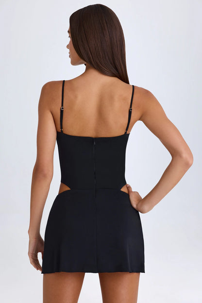 Draped Cut-Out Mini Dress in Black